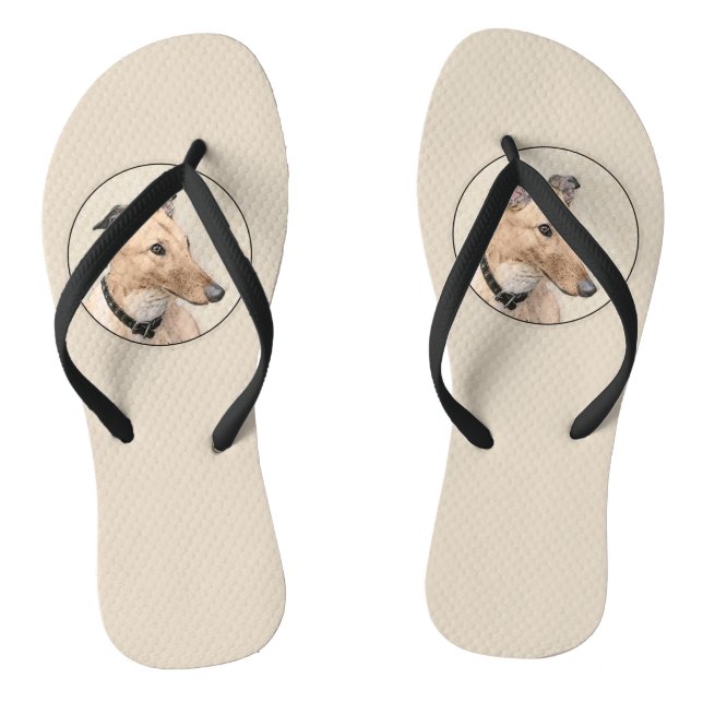 Greyhound Painting - Cute Original Dog Art Flip Flops (Footbed)