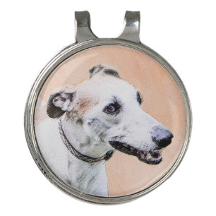 Greyhound Painting - Cute Original Dog Art Golf Hat Clip