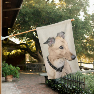 Greyhound Painting - Cute Original Dog Art House Flag