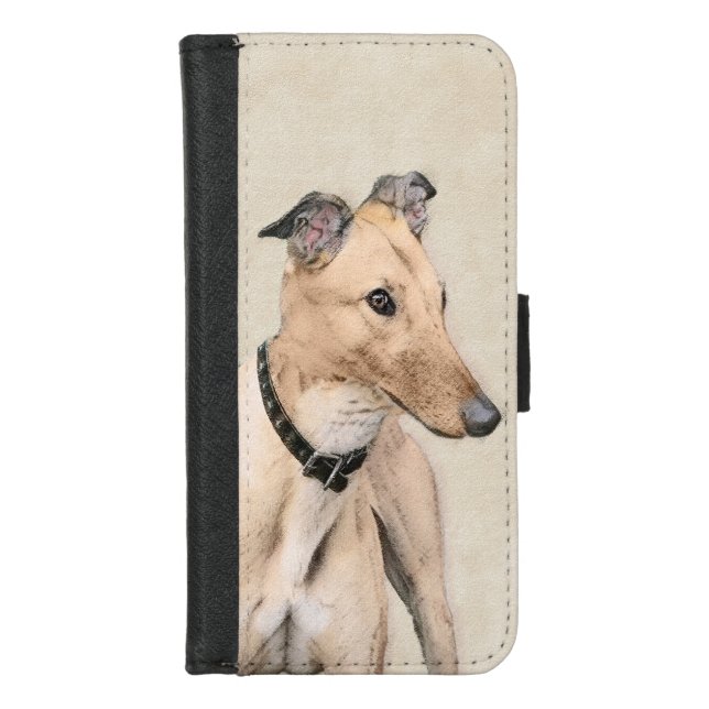 Greyhound Painting - Cute Original Dog Art iPhone Wallet Case (Front)