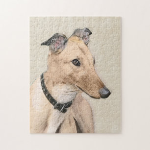 Greyhound Painting - Cute Original Dog Art Jigsaw Puzzle