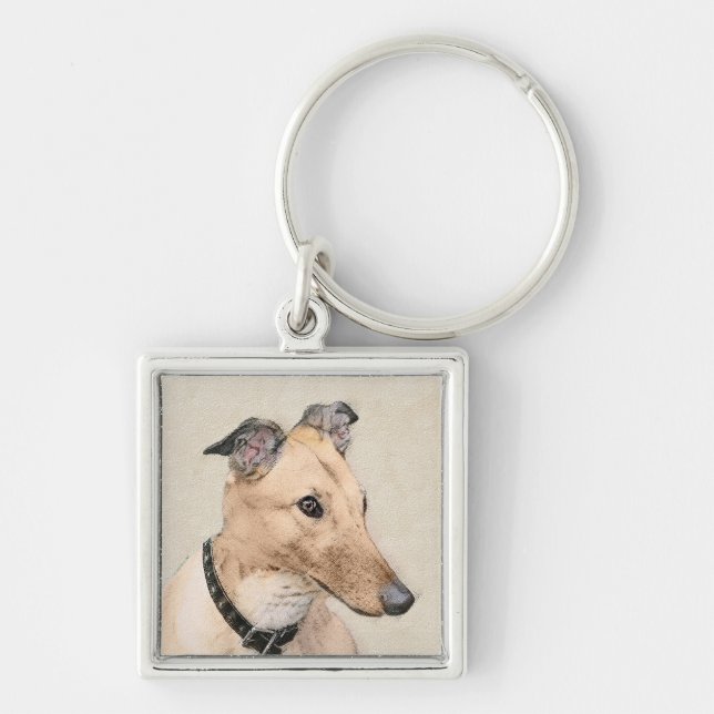 Greyhound Painting - Cute Original Dog Art Keychain (Front)