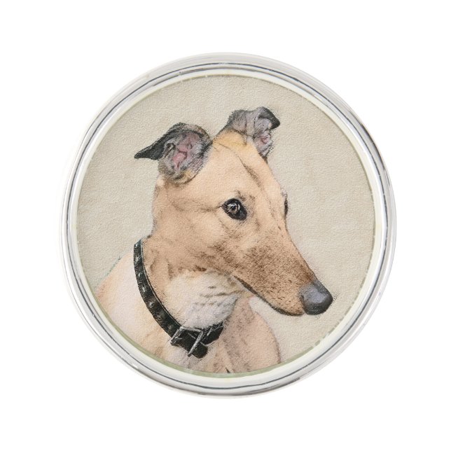 Greyhound Painting - Cute Original Dog Art Lapel Pin (Front)