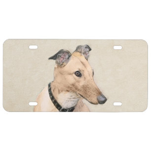 Greyhound Painting - Cute Original Dog Art License Plate