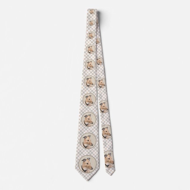 Greyhound Painting - Cute Original Dog Art Neck Tie (Front)