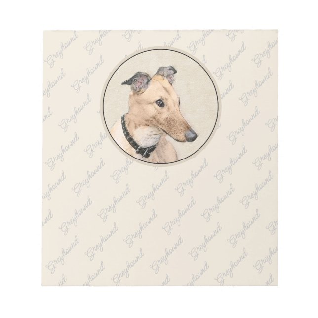 Greyhound Painting - Cute Original Dog Art Notepad (Front)
