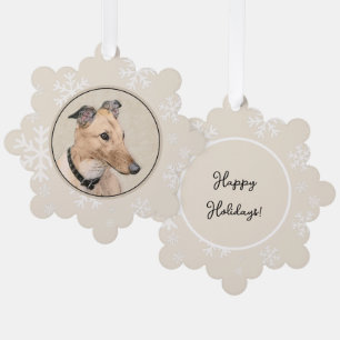 Greyhound Painting - Cute Original Dog Art Ornament Card