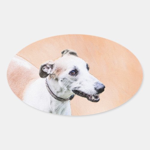 Greyhound Painting _ Cute Original Dog Art Oval Sticker