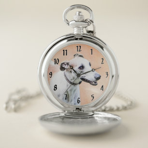 Greyhound Painting - Cute Original Dog Art Pocket Watch
