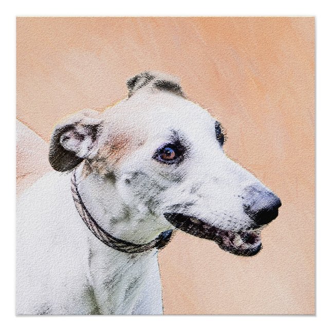 Greyhound Painting - Cute Original Dog Art Poster (Front)