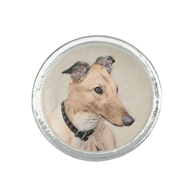 Greyhound Painting - Cute Original Dog Art Ring (Front)