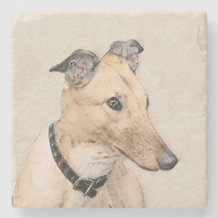 Greyhound Painting - Cute Original Dog Art Stone Coaster