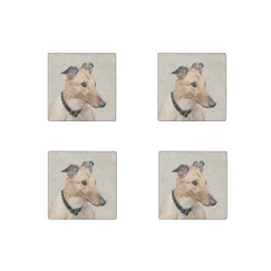 Greyhound Painting - Cute Original Dog Art Stone Magnet