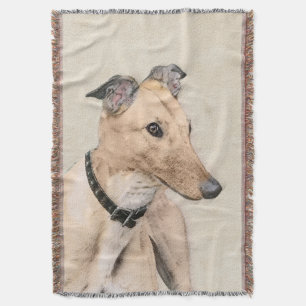 Greyhound Painting - Cute Original Dog Art Throw Blanket