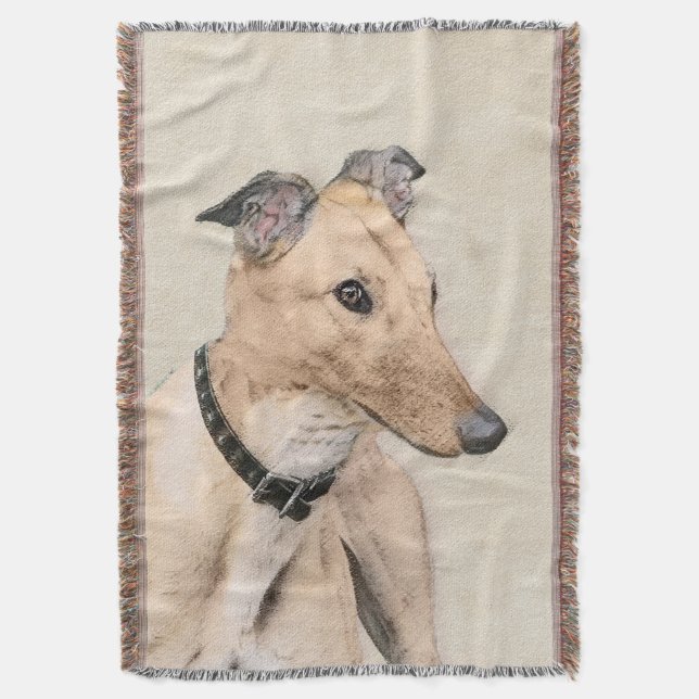 Greyhound Painting - Cute Original Dog Art Throw Blanket (Front Vertical)