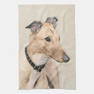 Greyhound Painting - Cute Original Dog Art Towel