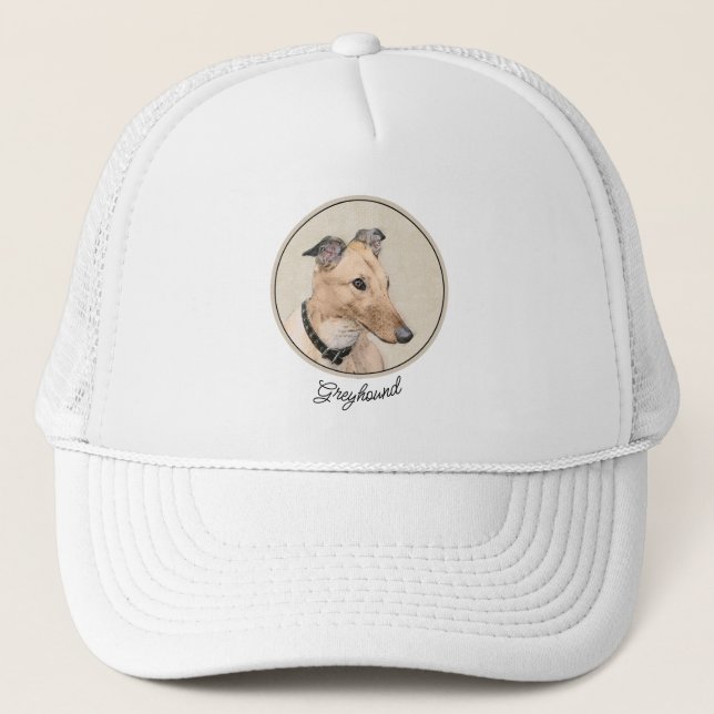 Greyhound Painting - Cute Original Dog Art Trucker Hat (Front)