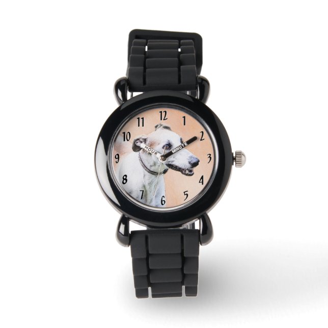 Greyhound Painting - Cute Original Dog Art Watch (Front)