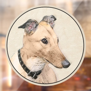 Greyhound Painting - Cute Original Dog Art Window Cling