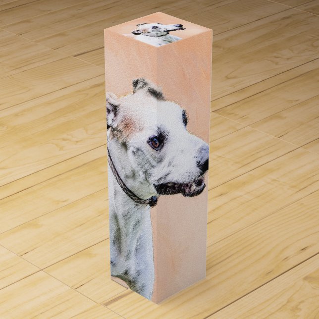 Greyhound Painting - Cute Original Dog Art Wine Box (Front)