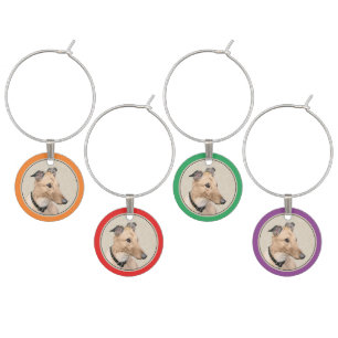 Greyhound Painting - Cute Original Dog Art Wine Charm
