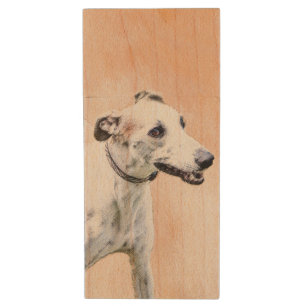 Greyhound Painting - Cute Original Dog Art Wood Flash Drive