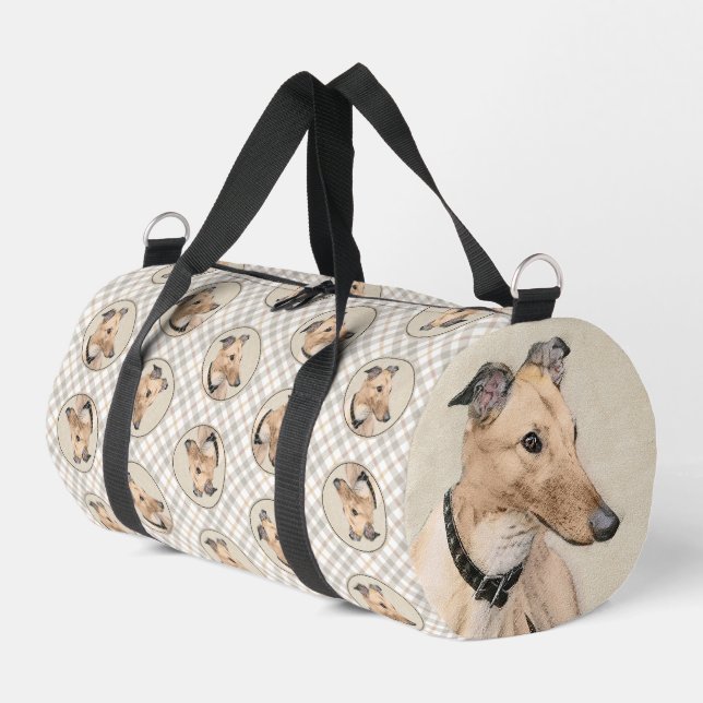 Greyhound Painting Fawn Cute Original Pet Dog Art Duffle Bag (Left Corner)