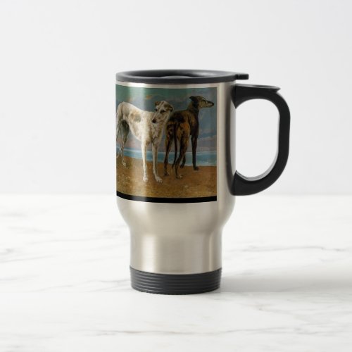Greyhound Painting _ Two Greyhounds _ Vintage Art Travel Mug
