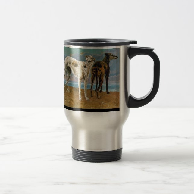 Greyhound Painting - Two Greyhounds - Vintage Art Travel Mug (Right)