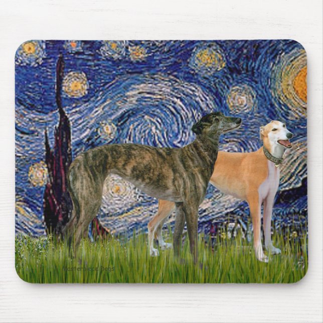 Greyhound Pair - Starry Night Mouse Pad (Front)