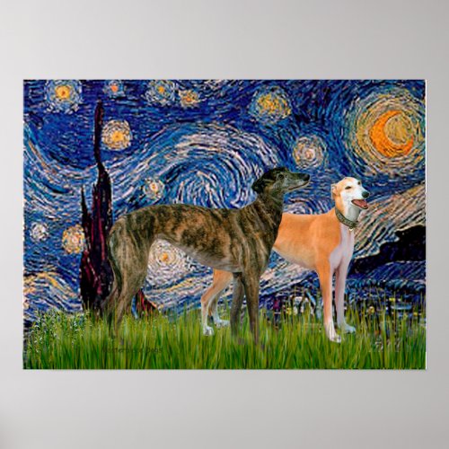 Greyhound Pair _ Starry Night Poster