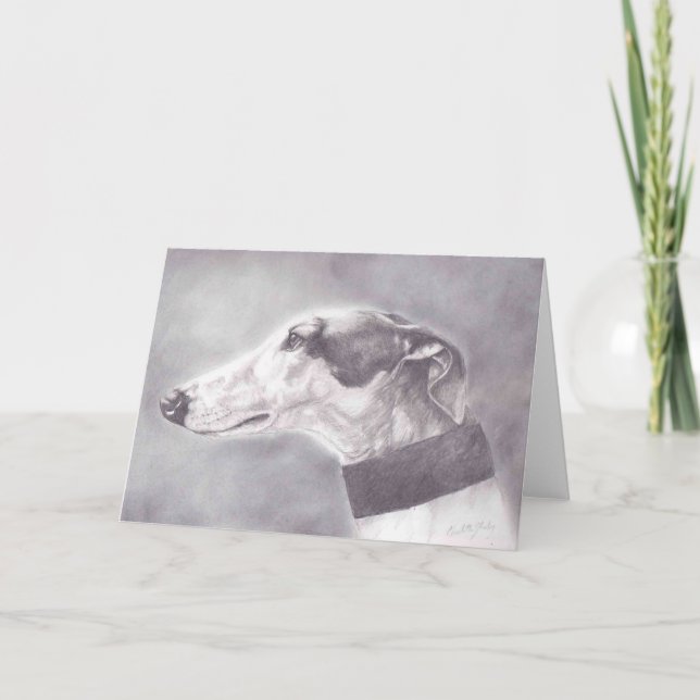 Greyhound Pencil Portrait Dog Art Greeting Card (Front)