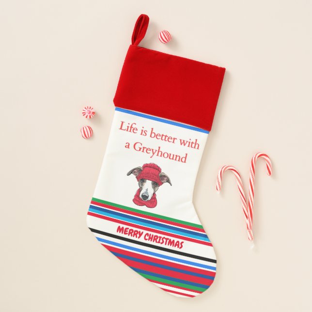 "Greyhound" pet Christmas Stocking. Stocking (Front)