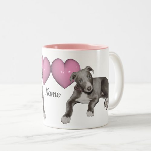 Greyhound Puppy And Heart Personalized Two_Tone Coffee Mug