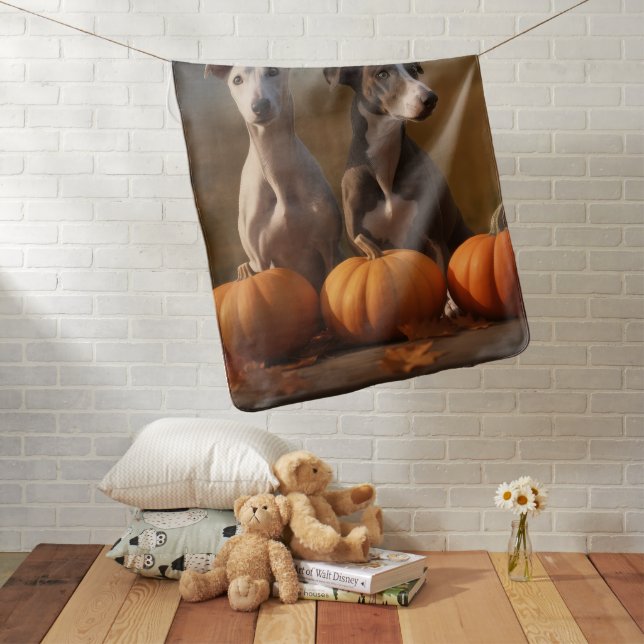 Greyhound Puppy Autumn Delight Pumpkin Baby Blanket (In Situ)