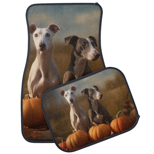 Greyhound Puppy Autumn Delight Pumpkin Car Floor Mat (Set)