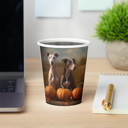 Greyhound Puppy Autumn Delight Pumpkin Paper Cups