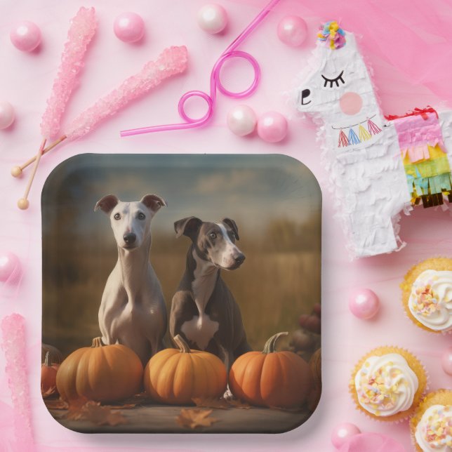 Greyhound Puppy Autumn Delight Pumpkin Paper Plates (Party)