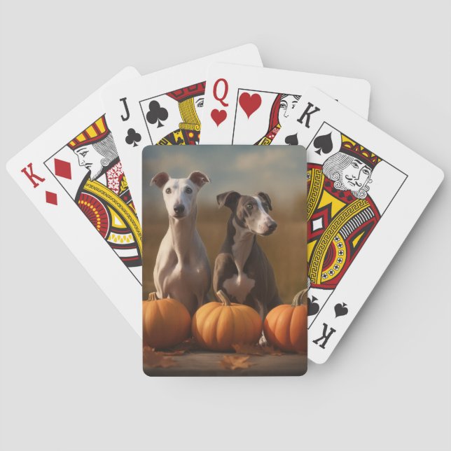 Greyhound Puppy Autumn Delight Pumpkin Poker Cards (Back)