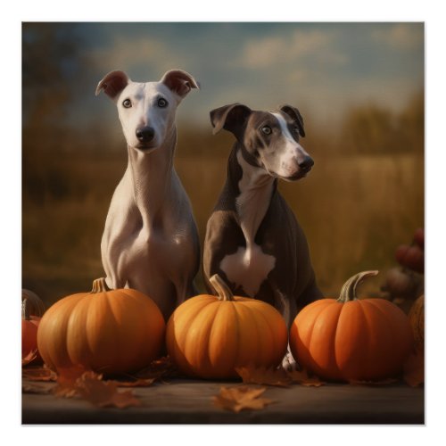 Greyhound Puppy Autumn Delight Pumpkin Poster