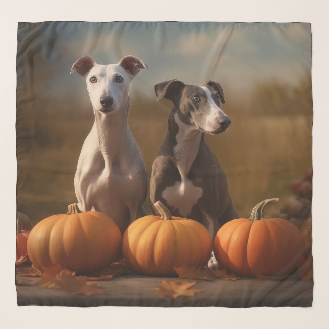 Greyhound Puppy Autumn Delight Pumpkin Scarf (Front)