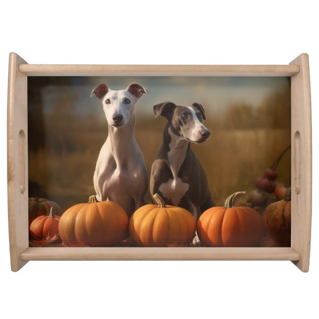Greyhound Puppy Autumn Delight Pumpkin Serving Tray (Front)