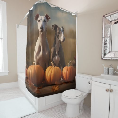 Greyhound Puppy Autumn Delight Pumpkin Shower Curtain