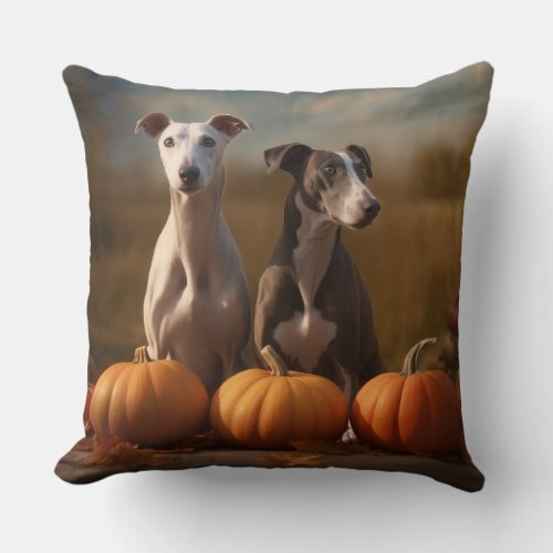 Greyhound Puppy Autumn Delight Pumpkin Throw Pillow