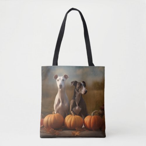 Greyhound Puppy Autumn Delight Pumpkin Tote Bag