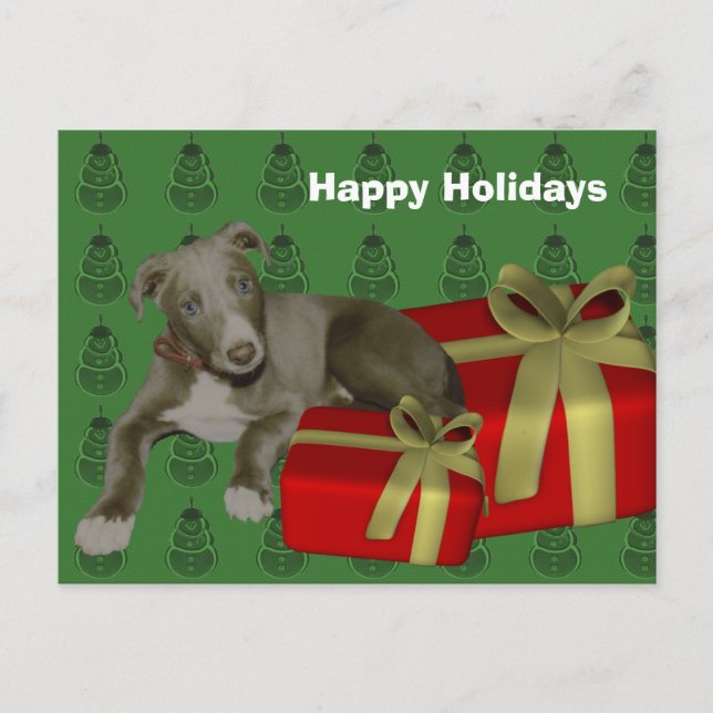 Greyhound Puppy Dog Christmas Holiday Postcard (Front)