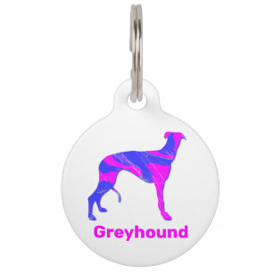 Greyhound Puppy Dog Silhouette Pink & Blue White Pet ID Tag