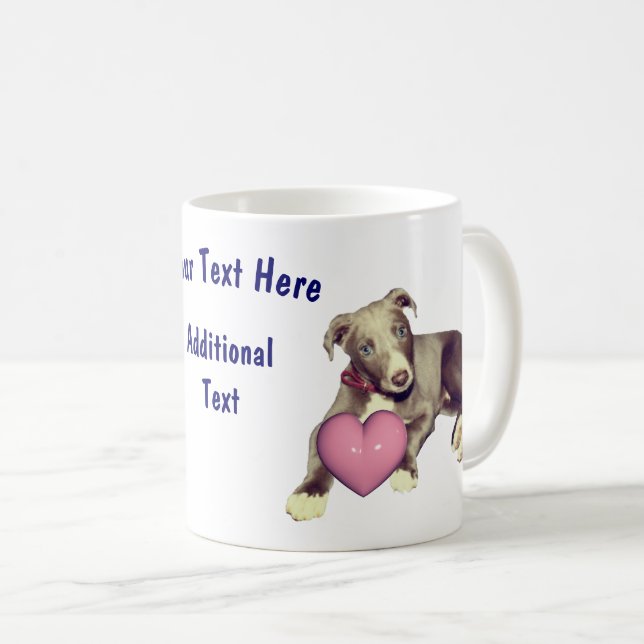 Greyhound Puppy Pink Heart Personalized Coffee Mug (Front Right)