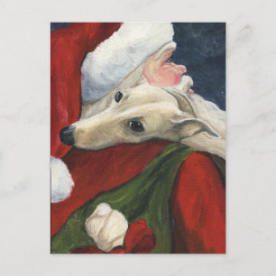 Greyhound Santa Christmas Dog Art Postcard