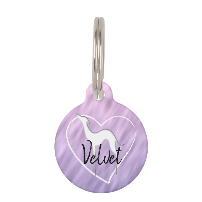 Greyhound silhouette and heart lilac Personalized Pet ID Tag